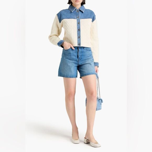 SANDRO Ralph Denim-paneled textured-knit jacket size 4/ US XL NWT - Picture 1 of 9